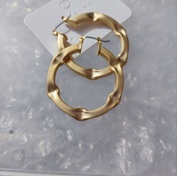 Matte Gold Hoops - Picture 2 of 3